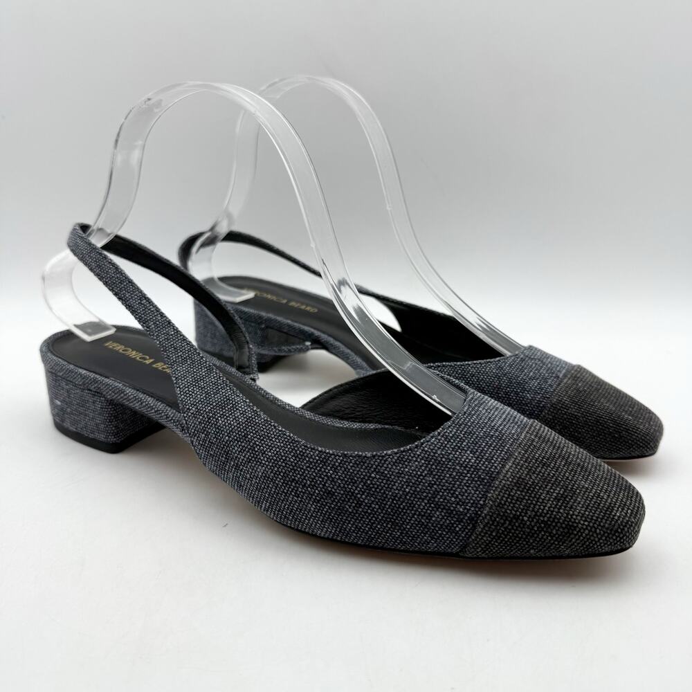 Veronica Beard Womens Cecile Denim Cap Toe Slingback Heel US 8 M Blue Black NWOB - Picture 5 of 13